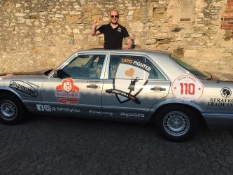 On the rally with his Mercedes classic to raise awareness for DIPG, a fatal childhood brain cancer